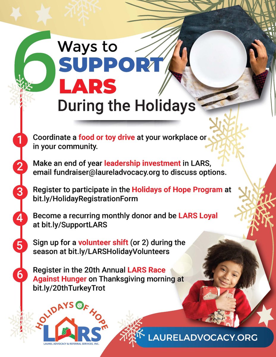 With the end of 2024 in sight here are 6 ways to support LARS and the community we serve this holiday season. Are you ready to help Make A Difference?

#Nonprofit #EndHunger #EndHomelessness #GiveBack #FoodPantry #MakeADifference #HomelessServices #Volunteer #Fundraising