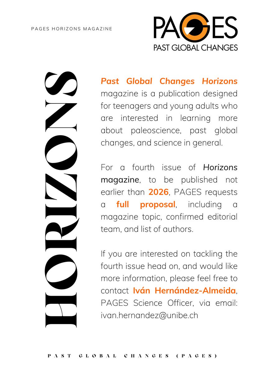PAGES_IPO's tweet photo. Interested in tackling a 4th issue of PAGES Horizons magazine for teenagers and young adults interested in paleoscience, past global changes, and science in general? Get in touch!
Details here 👉 https://t.co/TxWbx637BT
#sciencecommunications #scienceoutreach https://t.co/2nNN1GUu7B