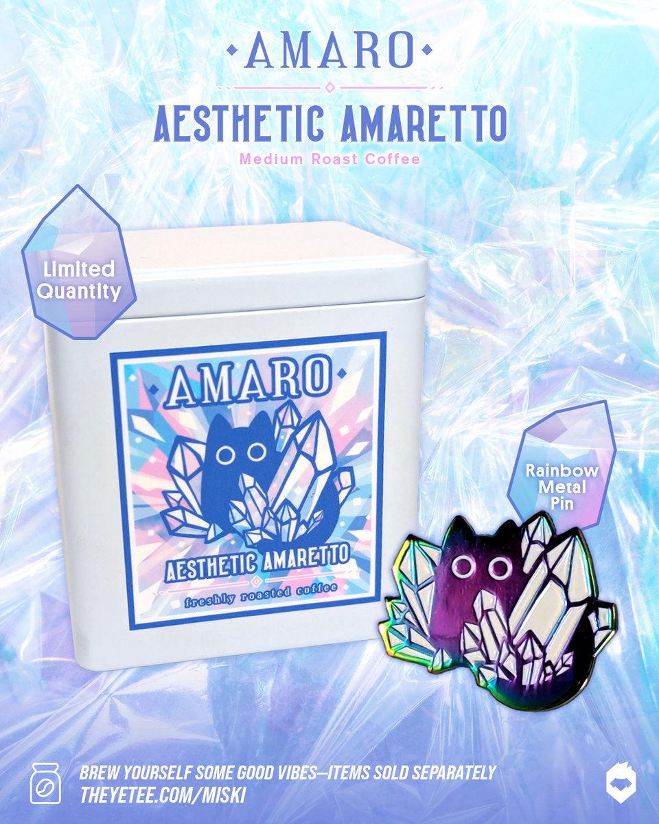 theyetee's tweet photo. NEW! Freshly brewed from our collaboration with artist @miskiart comes Aesthetic Amaretto— the newest coffee blend inspired by Amaro with a subtle wintery flavor of almonds. Available alongside a collectible pin to perfectly fit the ✨aesthetic✨

https://t.co/o9ZLrNzOCH https://t.co/k8vmdKhHtc