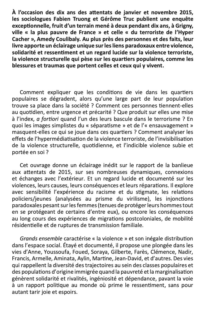 Fabien Truong et Gérôme Truc - Grands ensemble

Violence, solidarité et ressentiment dans les quartiers populaires

À paraître en janvier chez La Découverte