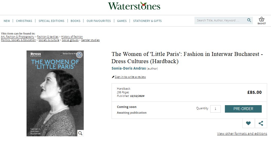 At least some good news today! My book "The Women of 'Little Paris': Fashion in Interwar Bucharest" in the "Dress Cultures" collection with <a href="/BloomsburyBooks/">Bloomsbury Books UK</a> Bloomsbury Visual Arts is finally in <a href="/Waterstones/">Waterstones</a> as well!