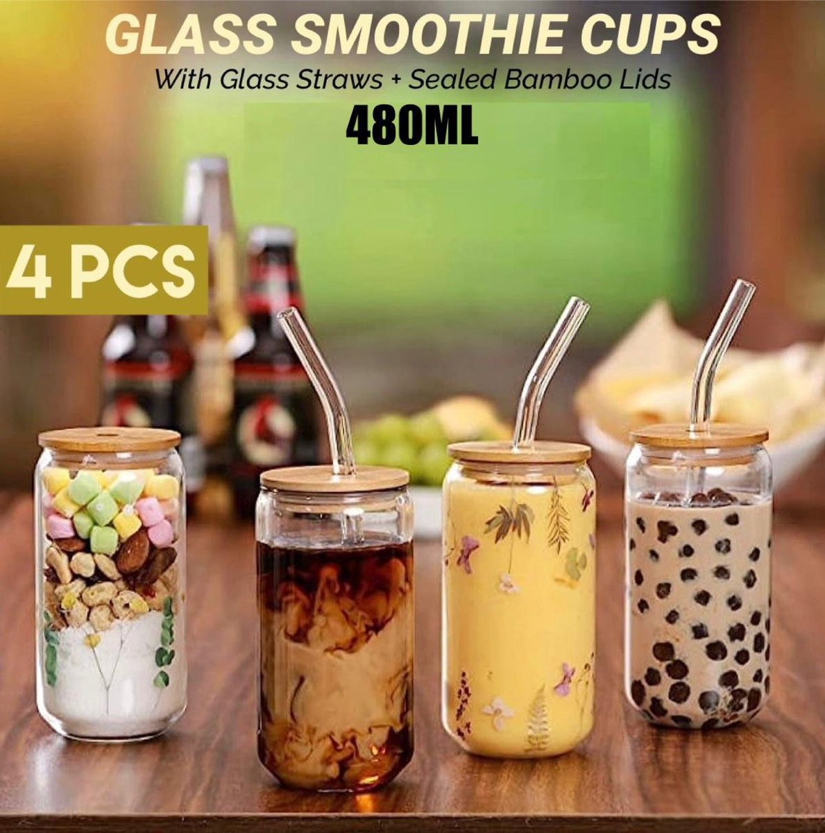 CraftKazi's tweet photo. SMOOTHIE CUP Set
Includes: 

4 x 480ML Round Smoothie Cup 
4 x Glass Straw 
4 x Sealed Bamboo Lid 
2 x Cleaning Brush 
Price: R290

WhatsApp to order: 0683174693 
We deliver nationwide https://t.co/qsmDmo7wif