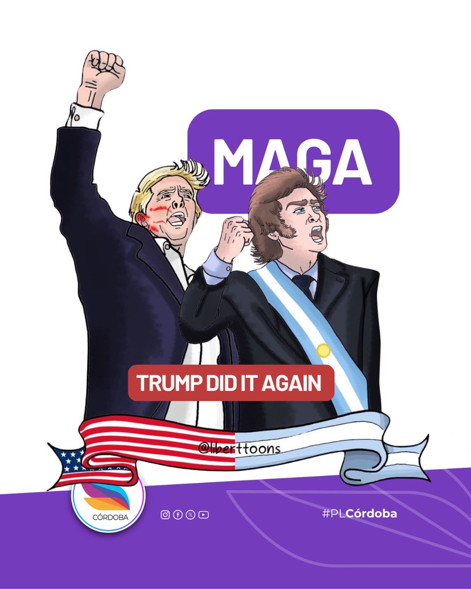 PLibertarioCba's tweet photo. Trump did it again 🇺🇸 Felicitaciones al nuevo presidente de los Estados unidos de América, @realDonaldTrump 🙌🏻 El #MundoLibre aplaude y ya se ven señales claras que auguran un #futuro prometedor 💪🏼 @JMilei https://t.co/HhRGgiVDFf