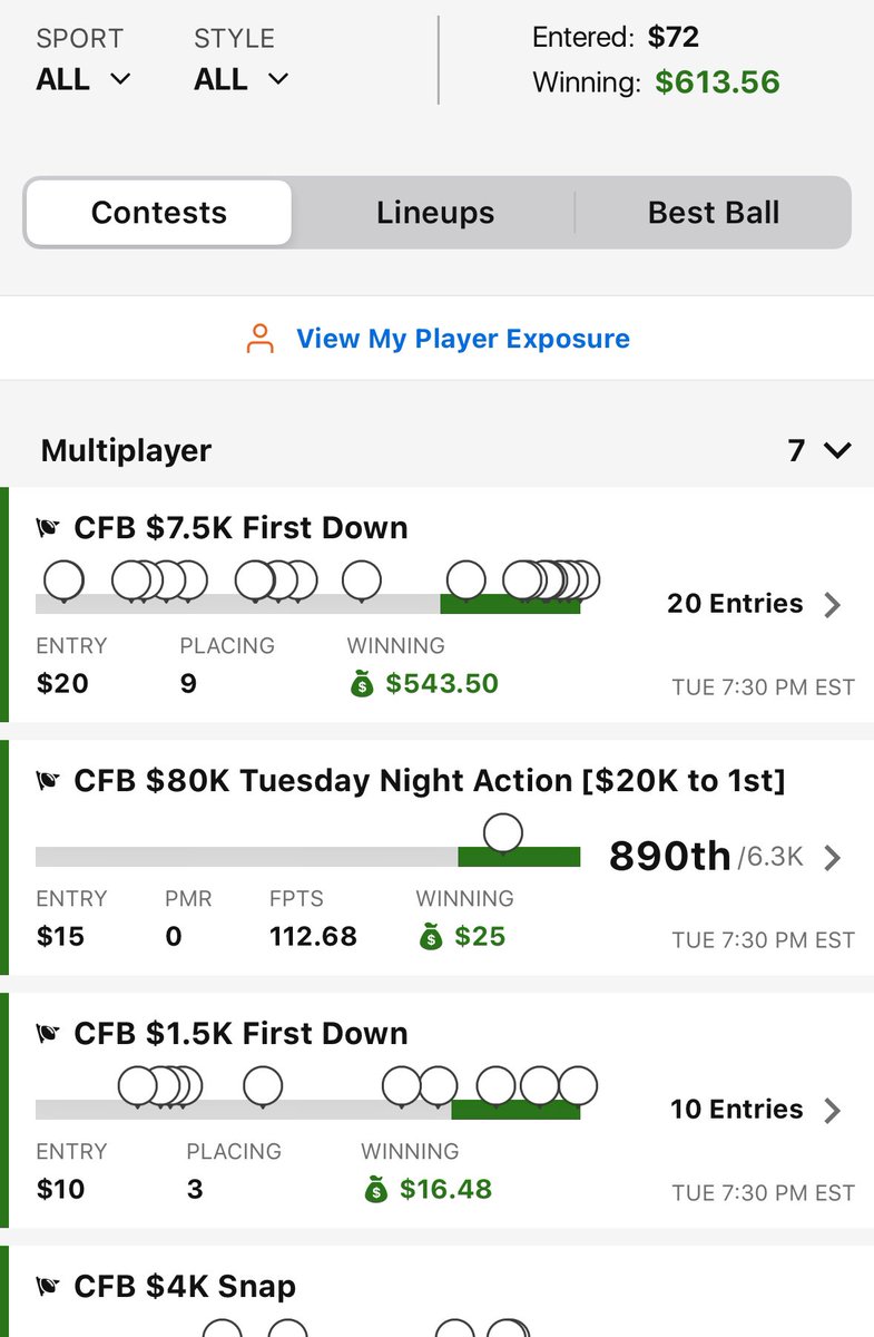 bpsbreaks's tweet image. No NBA last night so decided to use the @Stokastic_Com tools to win the $1 CFB tournament. Solid ROI. Always a leg up when you can combine the SIMS with @Matt_Gajewski projections. 

Also the 3rd @StokasticHOF appearance in a span of like 6 weeks. 
Gimme that Gold @Loughy_D !!