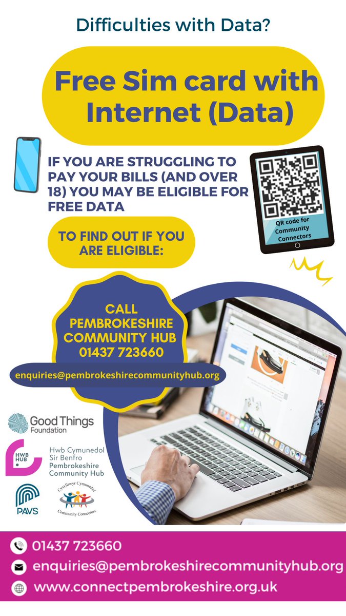 Pembrokeshire Association of Voluntary Services (@pembspavs) on Twitter photo Difficulties with data? Give the <a href="/PembsHub/">Pembrokeshire Community Hub</a> a call to find out if you're eligible for help! Difficulties with data? Give the <a href="/PembsHub/">Pembrokeshire Community Hub</a> a call to find out if you're eligible for help!