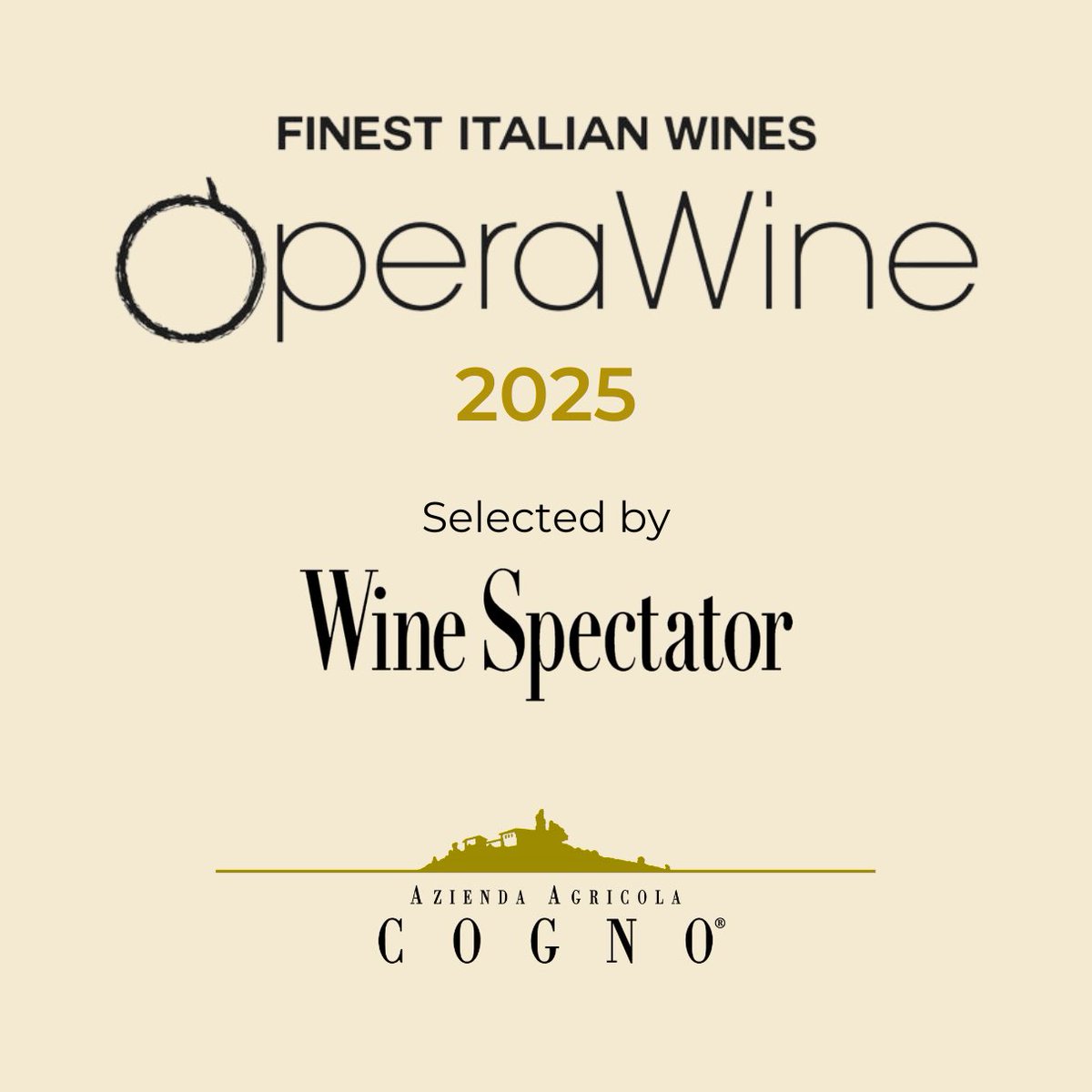 cognowines's tweet photo. Thank you very much @WineSpectator for selecting Cogno among the 131 Italian wineries for #OperaWine2025.
See you on April 5th in Verona!
#operawine #cogno #cognowines https://t.co/ySLqmbsdxH