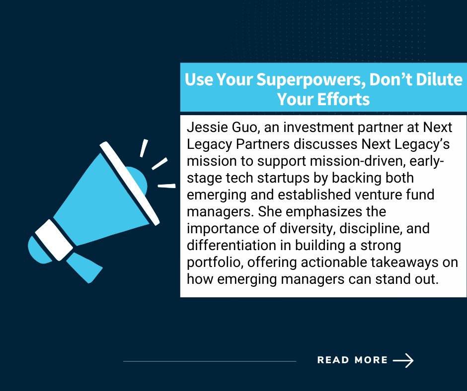This week in The Sure Shot Entrepreneur newsletter:

🔹 <a href="/NextLegacy_/">Next Legacy Partners</a>’s mission to support mission-driven, early-stage tech startups by backing both emerging and established venture fund managers

bit.ly/sure-shot-news…

<a href="/JessieJiaGuo/">Jessie</a>