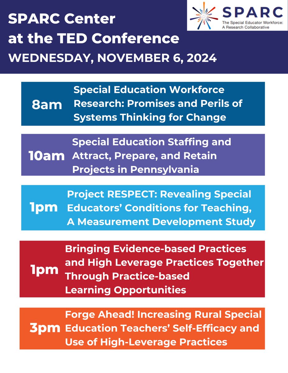 SPARC Center (@sparc_center) on Twitter photo Join <a href="/MelindaLeko/">Melinda Leko</a>, <a href="/AllisonFGilmour/">Allison Gilmour, PhD</a> <a href="/lizbeth_bettini/">Elizabeth Bettini</a>, Lindsey Hayes, and others at today’s presentations at the Teacher Education Division of the <a href="/CECMembership/">Council for Exceptional Children</a> (TED) Conference! #TEDConference #SPARCCenter Join <a href="/MelindaLeko/">Melinda Leko</a>, <a href="/AllisonFGilmour/">Allison Gilmour, PhD</a> <a href="/lizbeth_bettini/">Elizabeth Bettini</a>, Lindsey Hayes, and others at today’s presentations at the Teacher Education Division of the <a href="/CECMembership/">Council for Exceptional Children</a> (TED) Conference! #TEDConference #SPARCCenter