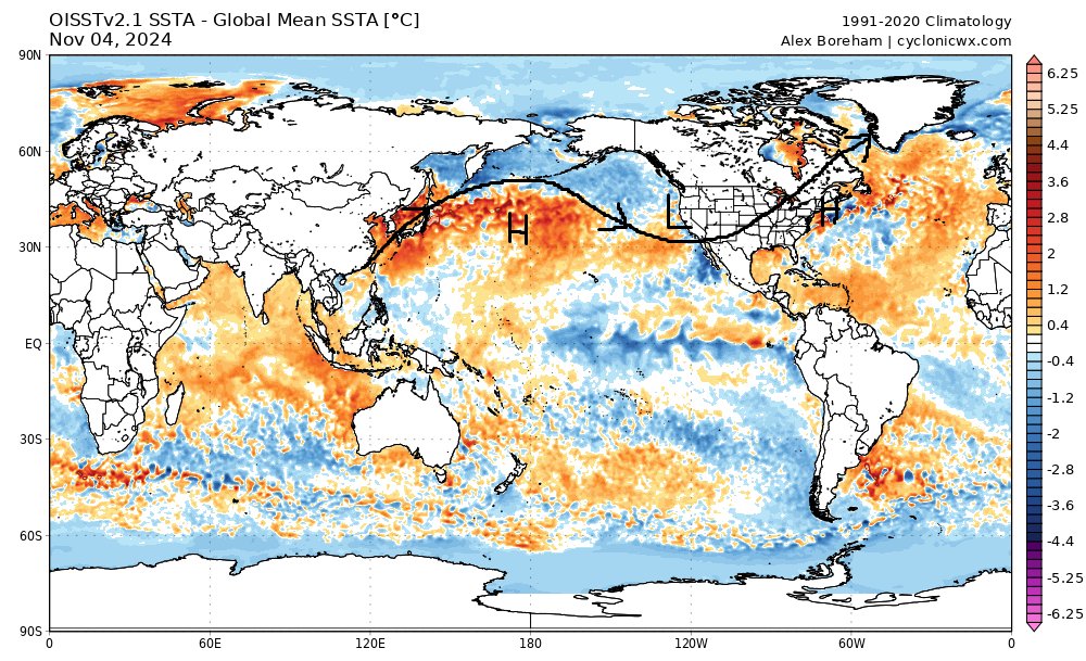 TorenWX's tweet photo. These two images look vaguely familiar...
I wonder if reduction in SO2 emissions from shipping off China has allowed the North Pacific to warm up, forcing troughing over BC and ridging over Eastern Canada? https://t.co/HeZq4jUa4L