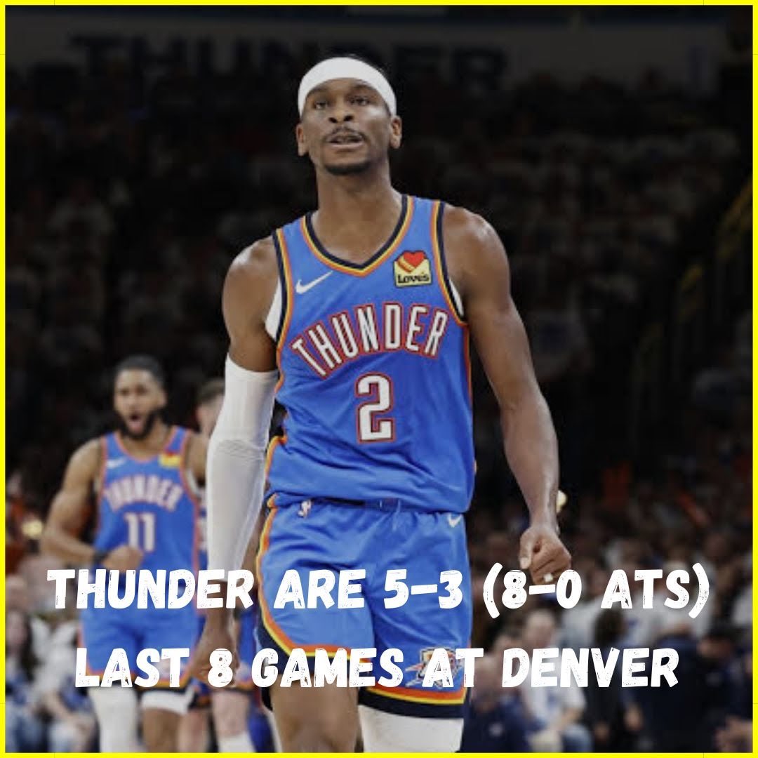 MassaEdge's tweet image. OKC is 7-0 (6-1 ATS) while Denver is 4-3 (2-5 ATS) and will be without 2 starters (Murray &amp;amp; Gordon). Do Thunder cover -7?