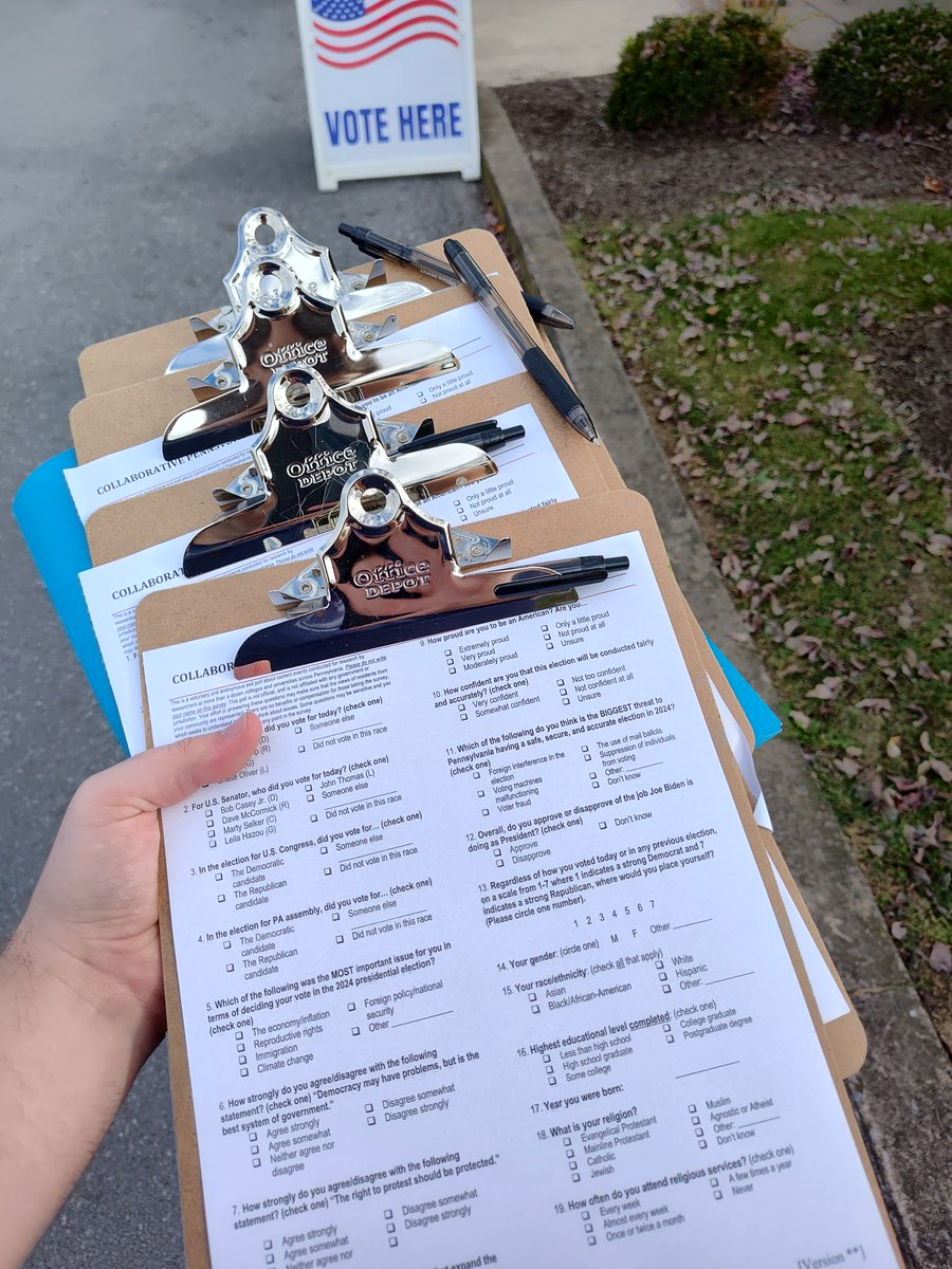McCourtneyInst's tweet photo. Under the direction @JustinCrofoot, 15 Penn State students spent Election Day conducting exit polling across Centre County. They asked about voting decisions, issues important to voters, attitudes toward democracy, and more. Results to come soon! https://t.co/eYaRvtbYMD
