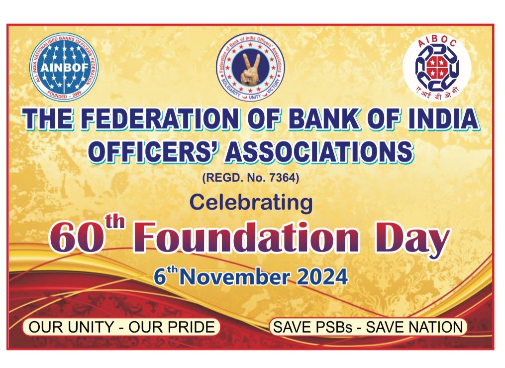 MahatojMeena's tweet photo. FBOIOA turns 60 with pride, fighting for officer welfare, opposing privatization, and fostering unity. Together, we make public banks stronger!
#FBOIOA_60 
@nilesh_pawar15 
@DFS_India https://t.co/0vTgYKTaDV