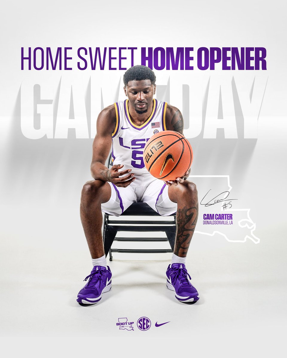 LSU Basketball (@lsubasketball) on Twitter photo WE ARE SO BACK!
Season Opener is Here and the Homegrown Tiger Returns
π ULM
πPMAC
π 7:00 pm
πΊ SECN+
π 98.1 FM
π Whataburger for first 500 students
<a href="/camryncarter23/">Cam Carter</a> | #BootUp WE ARE SO BACK!
Season Opener is Here and the Homegrown Tiger Returns
π ULM
πPMAC
π 7:00 pm
πΊ SECN+
π 98.1 FM
π Whataburger for first 500 students
<a href="/camryncarter23/">Cam Carter</a> | #BootUp