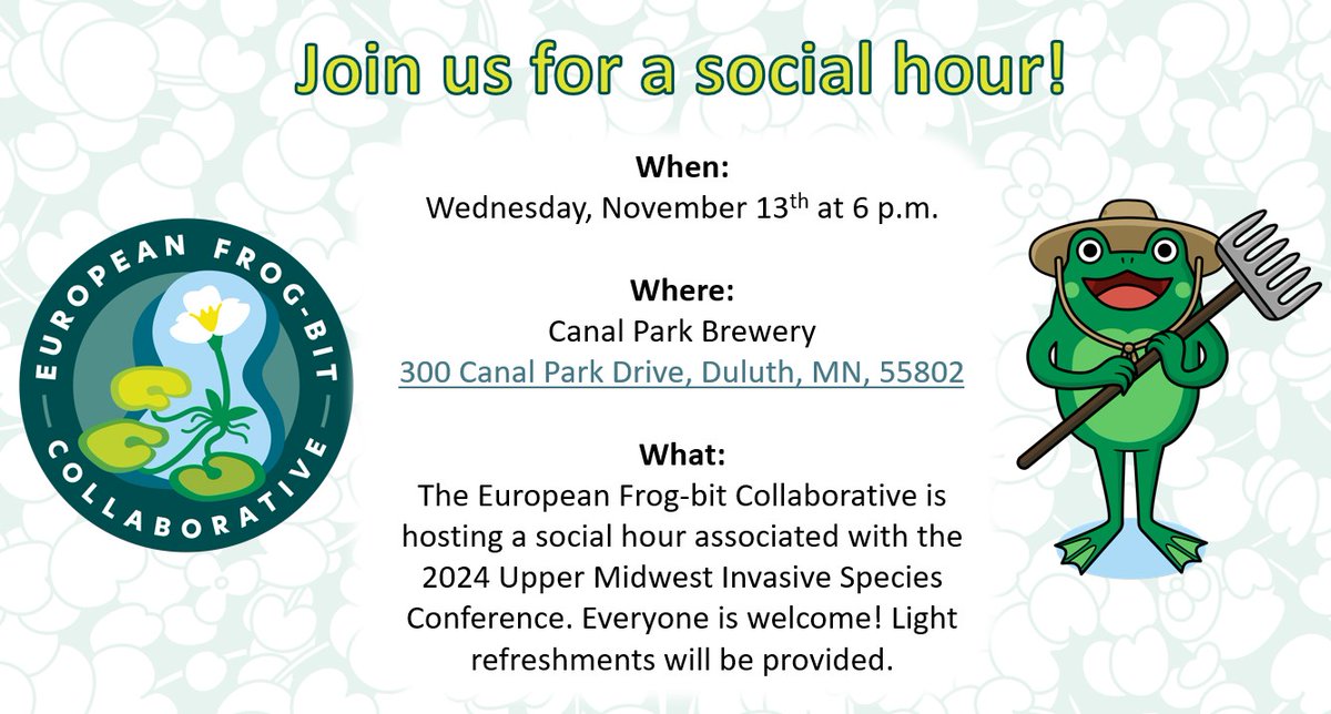 UMISC2024's tweet image. Conference attendees are invited to join the European Frog-bit Collaborative for a social hour on Wednesday Nov 13th!
efbcollaborative.net