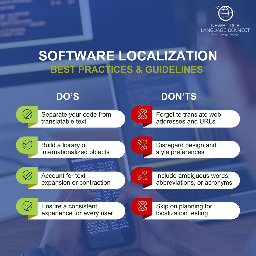 AfricaNewbridge's tweet image. Here are our top recommendations to help you initiate your localization process.

Hit the save button for later!

#softwarelocalization #websitelocalization #appdevelopmenttips #applocalization #localizationtips