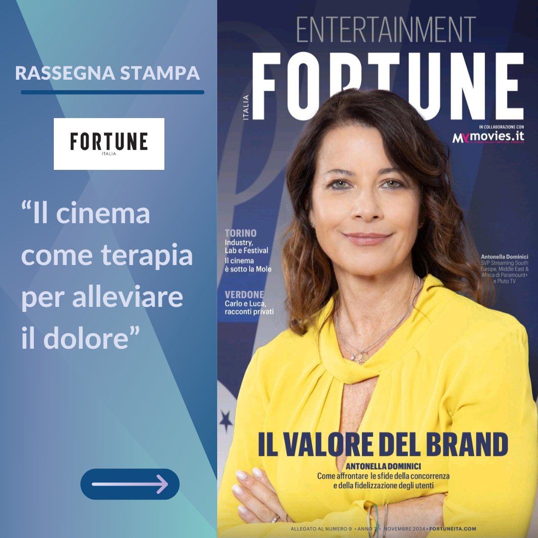 MediCinemaIT's tweet photo. Siamo lieti di segnalare l’articolo di Alice Tentori, dal titolo "Il cinema come terapia per alleviare il dolore", pubblicato su #FortuneItalia di novembre 2024.
#medicinemaitalia #cineterapia

https://t.co/BFe9Oo75wJ https://t.co/41xHkFYOHY