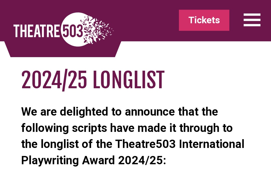 jonnypeytonhill's tweet image. absolutely delighted to say I've made it to the Theatre503 International Playwrighting Award longlist with my play entry 🤩 list is live on the website but can't attach my name to my work yet (have to preserve anonymity)
so surreal, so proud of myself!!