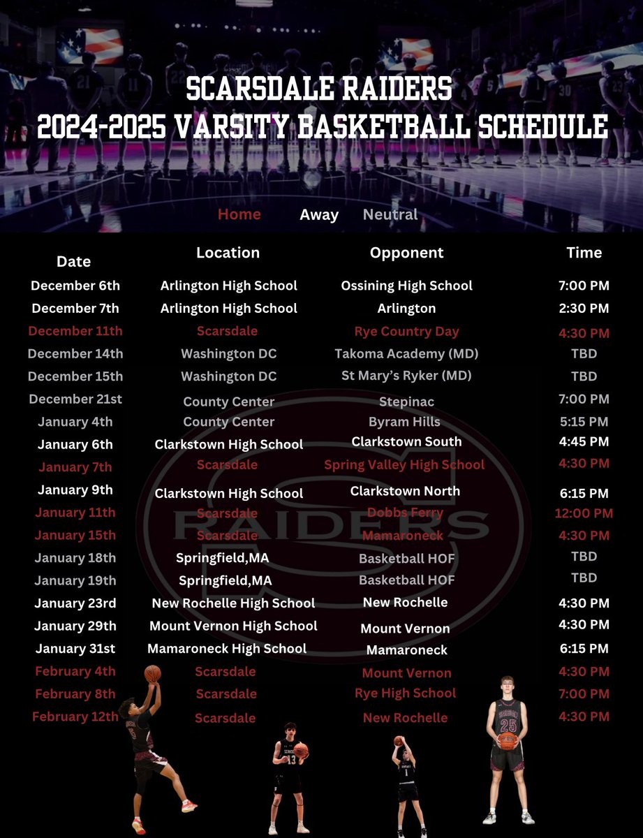 ScarsdaleBoysBasketball (@scarsdalebhoops) on Twitter photo Official Scarsdale Raiders 2024-2025 Season Schedule. ALWAYS a challenging schedule. <a href="/lohudhoopsmbd/">lohudhoopsmbd</a> <a href="/KDJmedia1/">Kevin Devaney Jr.</a> <a href="/NYCHoopsnball/">Stacey Davis</a> <a href="/sportwritertodd/">Todd Sliss</a> <a href="/NYCHoops/">NYCHoops.net</a> Official Scarsdale Raiders 2024-2025 Season Schedule. ALWAYS a challenging schedule. <a href="/lohudhoopsmbd/">lohudhoopsmbd</a> <a href="/KDJmedia1/">Kevin Devaney Jr.</a> <a href="/NYCHoopsnball/">Stacey Davis</a> <a href="/sportwritertodd/">Todd Sliss</a> <a href="/NYCHoops/">NYCHoops.net</a>