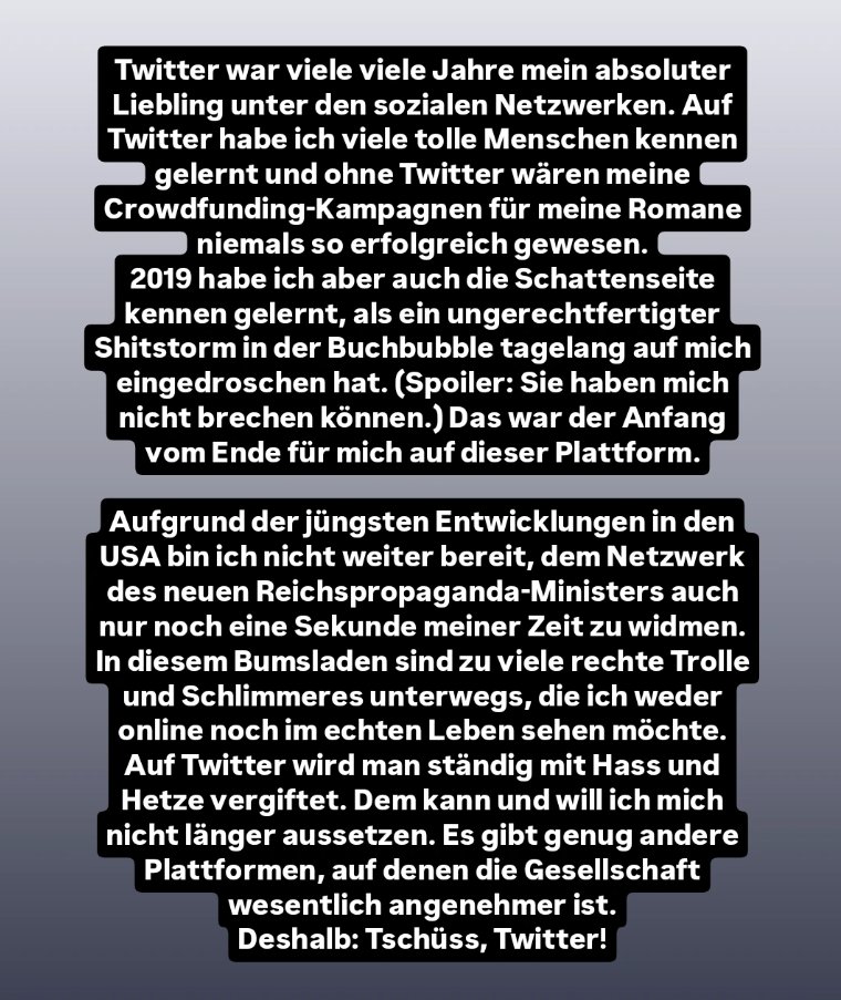 Ich war von 2008 bis 2024 auf Twitter. 
16 Jahre. Es reicht.