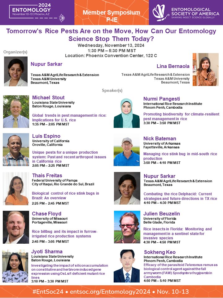 Excited to announce our upcoming <a href="/EntsocAmerica/">Entomological Society of America</a>  Symposium: "Tomorrow's Rice Pests Are on the Move, How Can Our Entomology Science Stop Them Today?" 🌾🐛🌾

Join us on November 13, 2024, from 1:30 PM to 5:30
cdmcd.co/wjp4Z9

#EntSoc24 #RiceIPM #ESAPIE