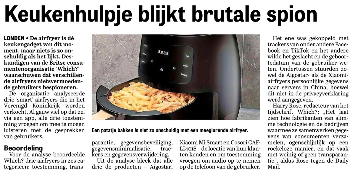 Of ik soms doordraaf met mijn waarschuwingen over de agenda van China? Als zelfs de Airfryer al persoonsgegevens naar Peking stuurt moeten we toch 3x nadenken over veiligheid van Chinese auto's, scanners en camera's in NL en de EU! Via <a href="/telegraaf/">De Telegraaf</a>