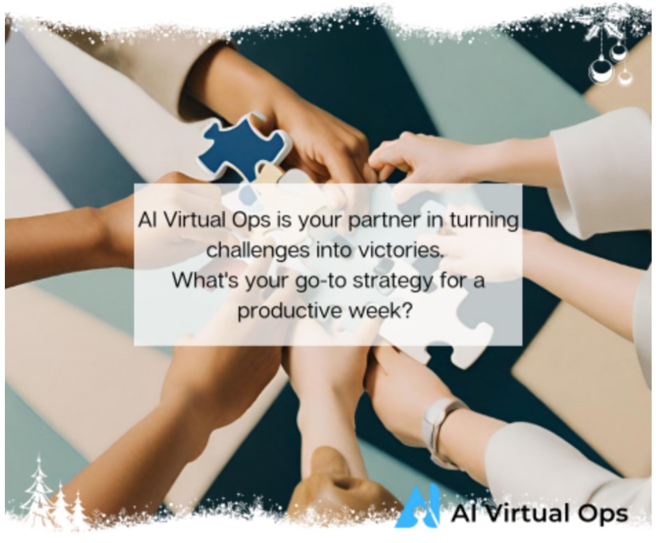 AIVirtualOps's tweet image. Let's conquer the week with AI-powered productivity! AI Virtual Ops is here to turn challenges into wins. What's your top productivity hack? 

#ThursdayMotivation #AIAugmented #VirtualAssistance #AIVirtualOps #AIVO
