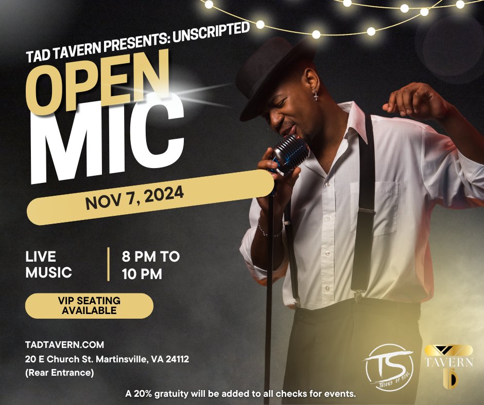 TadTavern's tweet photo. 🎤 Get ready for another exciting night at TAD Tavern with our Unscripted event tomorrow! Whether you're a performer or just here to enjoy the show, you're in for a treat. Join us and be part of the live energy and great performances! 🌟 #UnscriptedAtTAD #LiveMusic #TADTavern https://t.co/GcBsUEpWV0