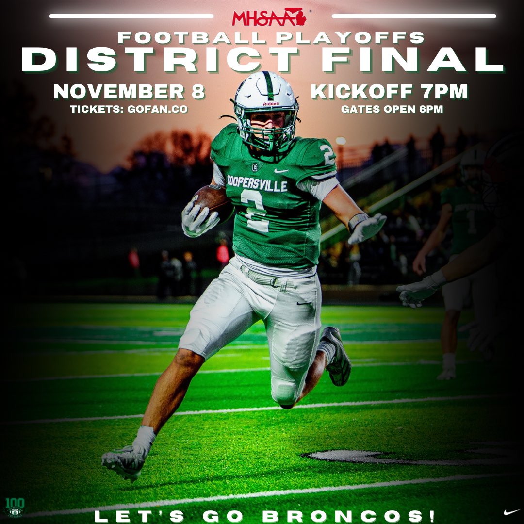 GEAR UP.  
GET LOUD.  
LET’S GO!!
District Finals
Friday Night
At Forest Hills Central
No Cash or Passes Accepted
Tickets: gofan.co/event/2142305
