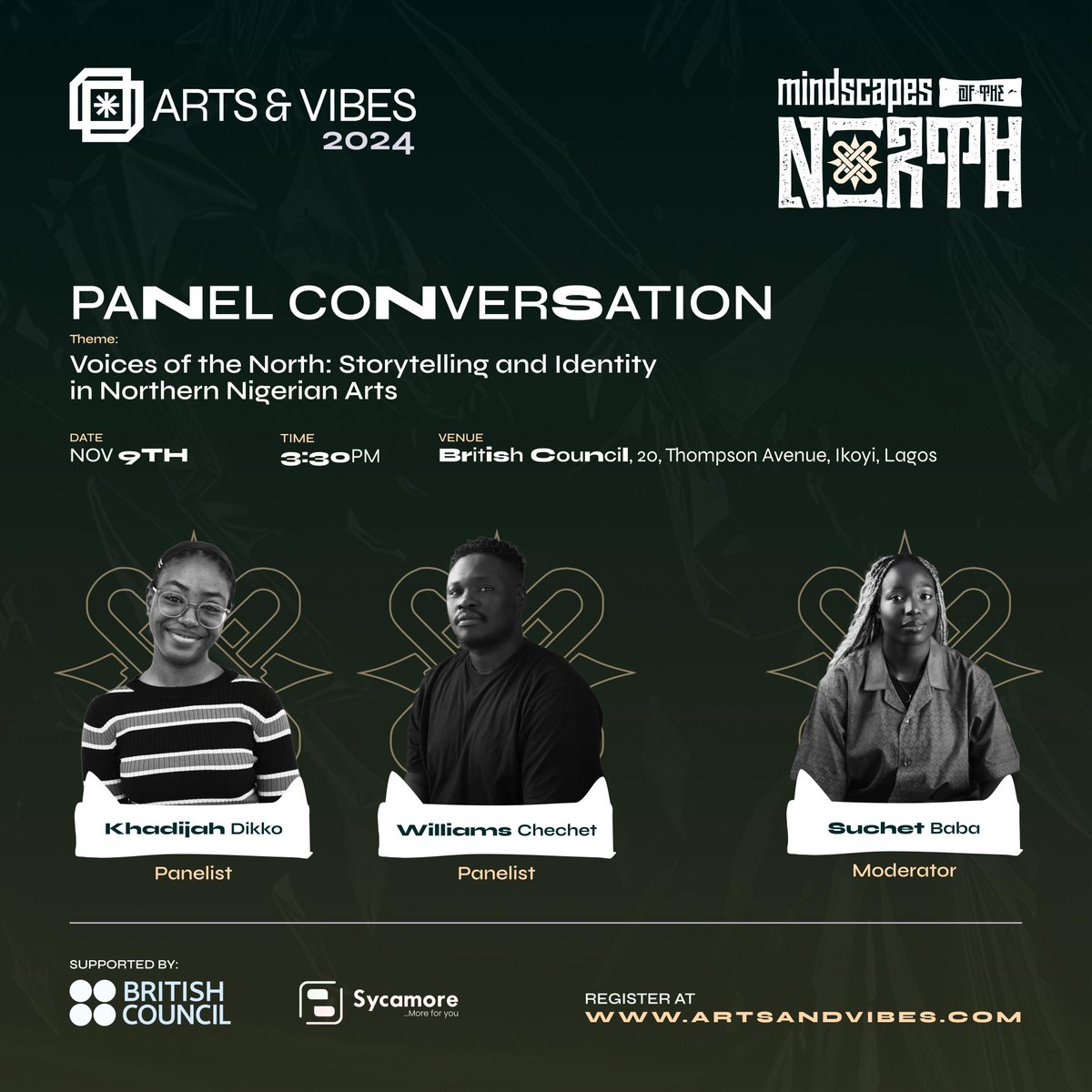 Arts and Vibes (@theartsandvibes) on Twitter photo Join us on the 9th of November as we discuss ‘Storytelling and Identity in Northern Nigerian Arts’
Through their work, our panelists Khadija Dikko and Williams Chechet (<a href="/WilliamsChechet/">Williams Chechet</a>) have been telling stories and documenting northern and African culture. Join us on the 9th of November as we discuss ‘Storytelling and Identity in Northern Nigerian Arts’
Through their work, our panelists Khadija Dikko and Williams Chechet (<a href="/WilliamsChechet/">Williams Chechet</a>) have been telling stories and documenting northern and African culture.