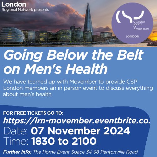 The CSP London Regional Network (@csplondonregion) on Twitter photo We are fully booked for our last event of this year #menshealth #movember
Discussing #MensHealth
<a href="/MovemberUK/">Movember UK</a> <a href="/thecsp/">Chartered Society of Physiotherapy (CSP)</a> #MyLocalCSP
Excited to discuss this important topic
with experts talking about #pelvichealth #testicularcancer #prostatecancer We are fully booked for our last event of this year #menshealth #movember
Discussing #MensHealth
<a href="/MovemberUK/">Movember UK</a> <a href="/thecsp/">Chartered Society of Physiotherapy (CSP)</a> #MyLocalCSP
Excited to discuss this important topic
with experts talking about #pelvichealth #testicularcancer #prostatecancer