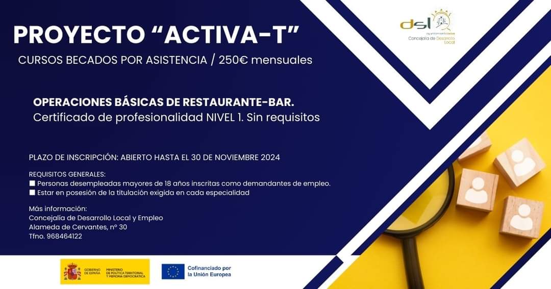 CDLLorca's tweet image. 🍽️ ¡Impulsa tu carrera en el sector de hostelería con &quot;ACTIVA-T&quot;! 🍽️

¿Estás buscando una formación que te abra puertas en el mercado laboral? Con el programa &quot;ACTIVA-T&quot; podrás capacitarte en Operaciones Básicas de Restaurante-Bar. 

#FormaciónHostelería #ProyectoACTIVAT