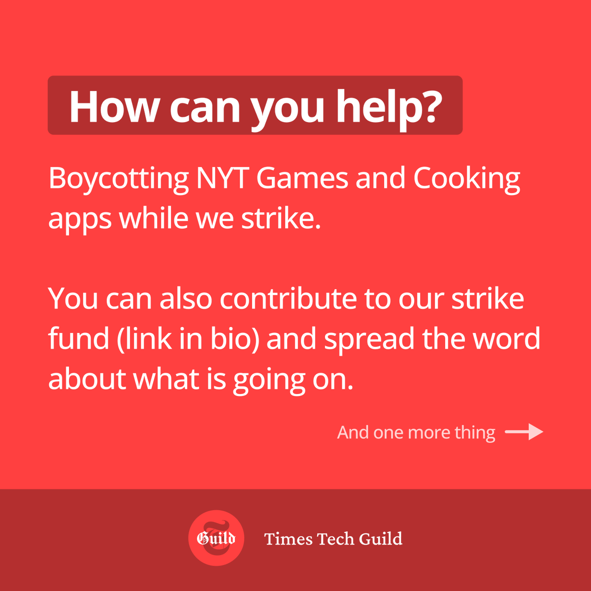 NYTGuildTech's tweet photo. We are still on a multi-day ULP strike, fighting for just cause, fair pay and remote worker protections. Here is how you can help: https://t.co/ywZeI7TJcv