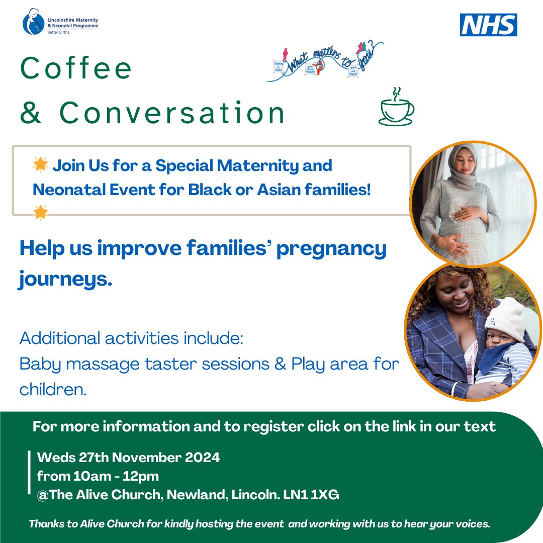 Better Births Lincs ๐ (@betterbirthlinc) on Twitter photo Join us, the event is free. For further information and to register, click here: eventbrite.co.uk/e/coffee-conveโฆ just pop along on the day. If you have any questions, please email us at LICB.betterbirth@nhs.net.
#Lincolnshire
#Lincoln
#maternalhealth Join us, the event is free. For further information and to register, click here: eventbrite.co.uk/e/coffee-conveโฆ just pop along on the day. If you have any questions, please email us at LICB.betterbirth@nhs.net.
#Lincolnshire
#Lincoln
#maternalhealth
