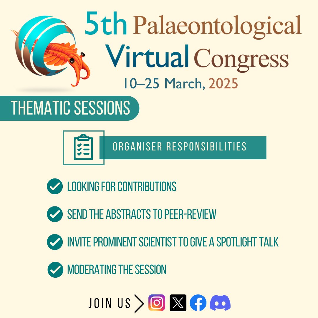 palaeovc's tweet photo. Got an idea for a thematic session? Send us your proposal by December 1st with a brief description (max 300 words) and a flyer to: palaeovc@gmail.com.
#CallForSessions #5thPVC https://t.co/6DC0EjZ9gq