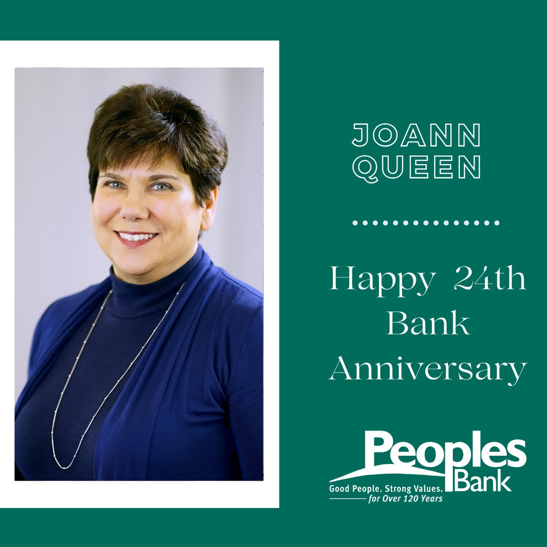 PeoplesBk's tweet photo. 🎉👏 Happy 24th Anniversary, JoAnn!👏🎉
Your dedication, hard work, and positive attitude have made a significant impact on our team and our customers. Thank you for everything you do. Here's to many more years of success together! https://t.co/4Fp26w5ASX