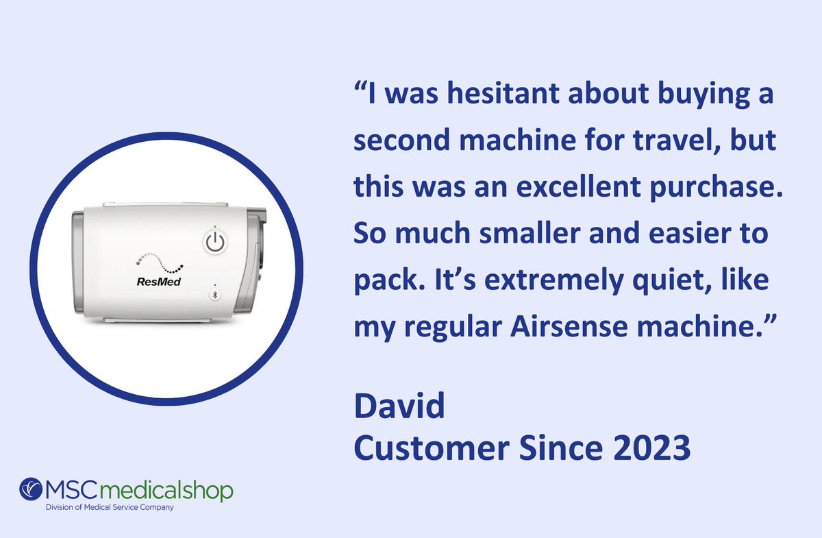 MSCMedicalShop's tweet photo. Read why this MSC Medical Shop customer loves the ResMed AirMini Travel CPAP: "So much smaller and easier to pack." Check out this Travel CPAP at: https://t.co/8OIrxWFr3l. #MSCMedicalShop #CustomerExperienceSpotlight #TravelCPAP #RESMED #AirMini #healthcare #medicalsupplies https://t.co/hooeiuBCvN