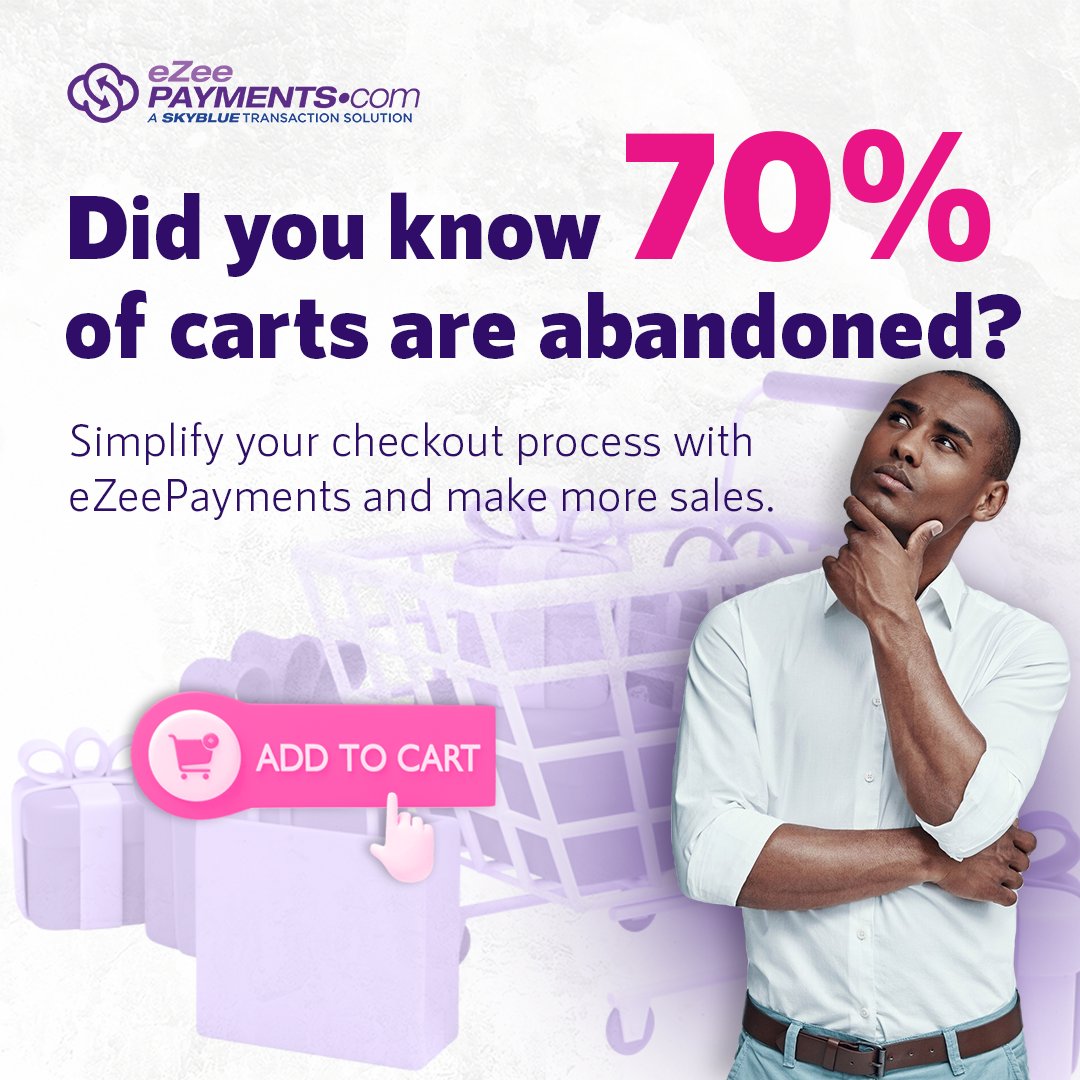 EzeePayments's tweet photo. Did you know that a staggering 70% of online shopping carts are abandoned? 😱 
By simplifying your checkout process with eZee Payments, you can significantly reduce your cart abandonment rate while keeping your customers happy. 

#ReduceAbandonedCarts #eZeePayments https://t.co/2sGSDMAb8i