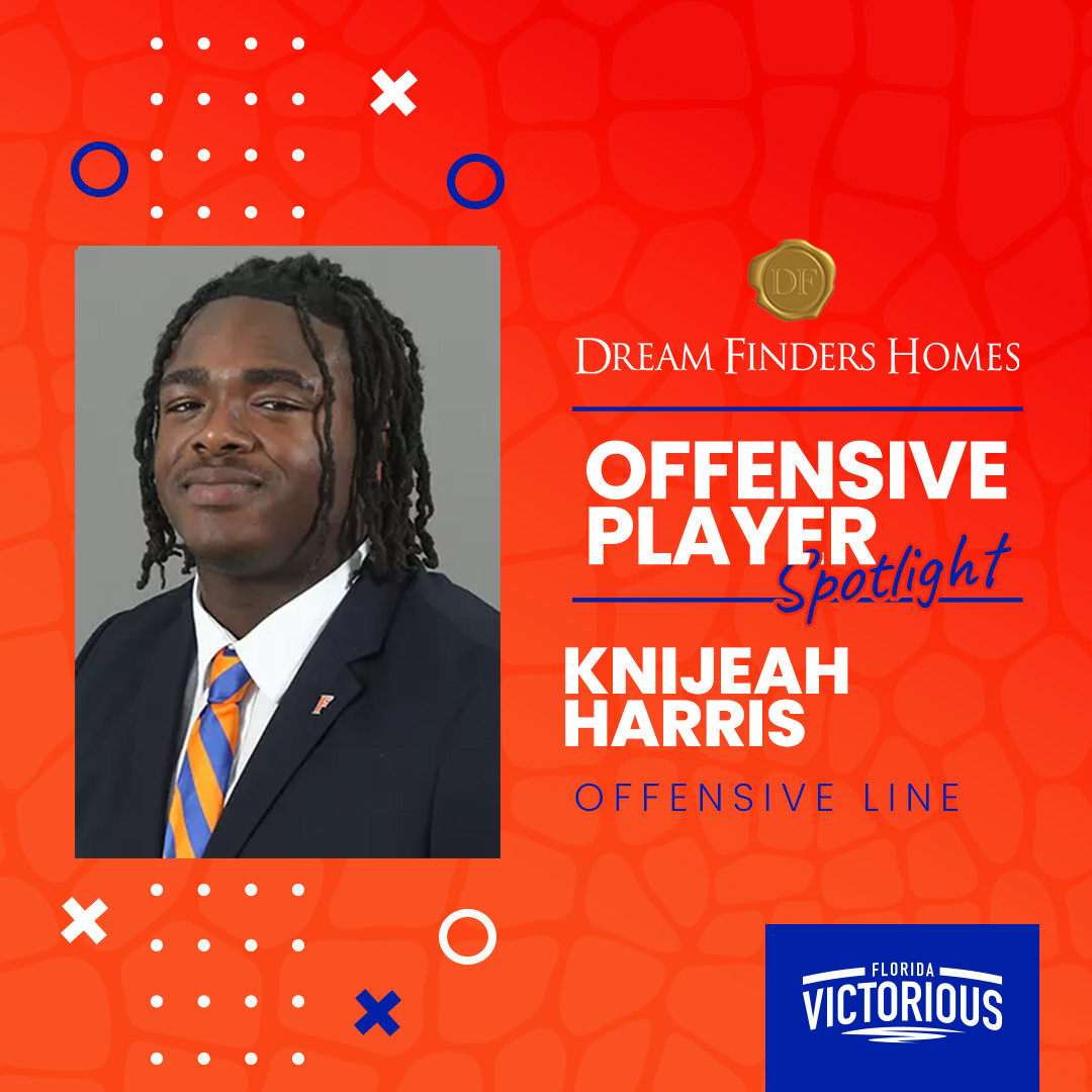Florida Victorious (@fl_victorious) on Twitter photo 📣 This week’s Dream Finders Homes Offensive Player Spotlight is on <a href="/GatorsFB/">Florida Gators Football</a> Offensive Lineman <a href="/knijeah/">Knijeah Harris⁷⁷</a>! 🌟 We’re proud to have him as a Florida Victorious Student-Athlete! A big shoutout to <a href="/Dream_Finders/">Dream Finders Homes</a> for supporting Gator Nation! 🐊💙🧡 📣 This week’s Dream Finders Homes Offensive Player Spotlight is on <a href="/GatorsFB/">Florida Gators Football</a> Offensive Lineman <a href="/knijeah/">Knijeah Harris⁷⁷</a>! 🌟 We’re proud to have him as a Florida Victorious Student-Athlete! A big shoutout to <a href="/Dream_Finders/">Dream Finders Homes</a> for supporting Gator Nation! 🐊💙🧡