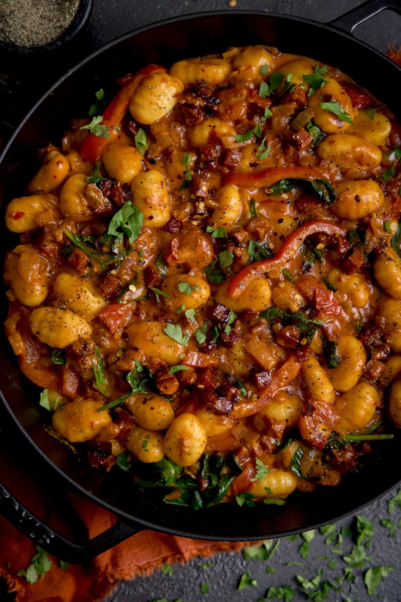 KitchenSanc2ary's tweet photo. A fantastic way to pep-up store-bought GNOCCHI and turn it into something really special. We’re serving it with crispy chorizo, onions and peppers in a creamy-yet-spicy harissa and coconut milk sauce.

https://t.co/5m9DdZrWWt
#kitchensanctuary #fooodie #recipe https://t.co/UY57ZFGFtz