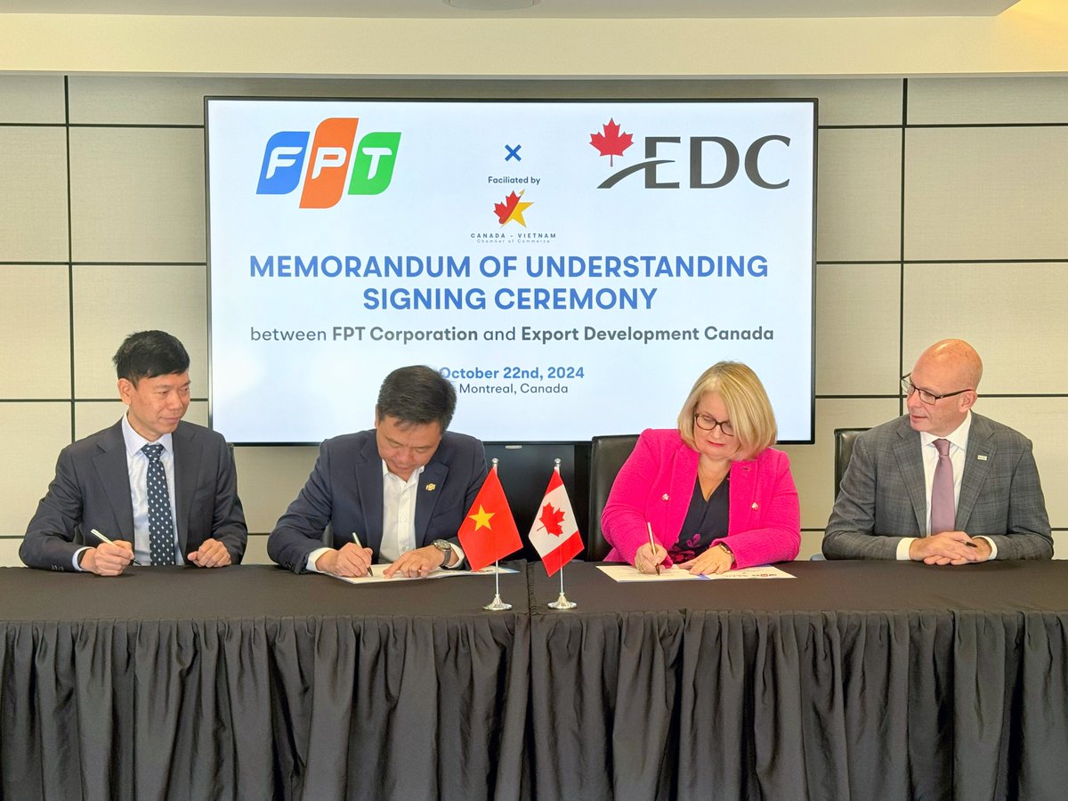 Mairead_Lavery's tweet photo. Je suis heureuse d’annoncer qu’EDC a signé un protocole d’entente (PE) avec FPT Corporation, la plus grande société privée de services informatique du #Vietnam.
➡️ https://t.co/IwfzBSlcXE https://t.co/G5Odmcqfwk