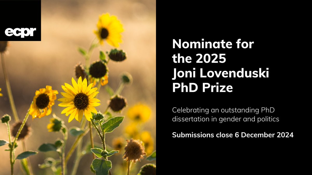 European Consortium for Political Research (@ecpr) on Twitter photo ๐
In 2023, <a href="/Openly_Biased/">๐๐ Dr Leandra Bias (left for bluesky)</a> & @DrJosefsson won our Joni Lovenduski #PhD Prize for their outstanding dissertations! ๐ฉโ๐
๐ง Know someone deserving of this year's award & the ยฃ900 prize fund?
โ๏ธ Nominate by 6 Dec ecpr.eu/prizes/joni-loโฆ
๐ Awarded with <a href="/ECPR_Gender/">ECPR Standing Group on Gender and Politics</a> ๐
In 2023, <a href="/Openly_Biased/">๐๐ Dr Leandra Bias (left for bluesky)</a> & @DrJosefsson won our Joni Lovenduski #PhD Prize for their outstanding dissertations! ๐ฉโ๐
๐ง Know someone deserving of this year's award & the ยฃ900 prize fund?
โ๏ธ Nominate by 6 Dec ecpr.eu/prizes/joni-loโฆ
๐ Awarded with <a href="/ECPR_Gender/">ECPR Standing Group on Gender and Politics</a>