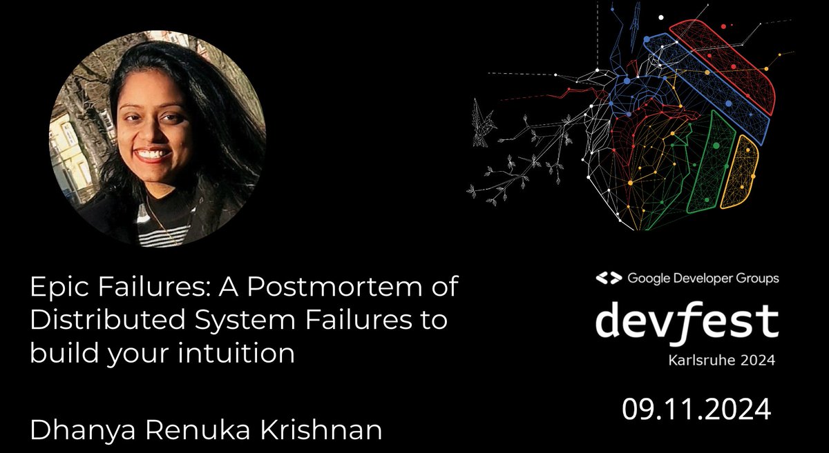 [english talk]

🔥 Epic Failures in Distributed Systems: <a href="/dhanyaRkrishnan/">dhanya</a> dives into real-world outages, failure cascades &amp; resilient design strategies. Learn from past failures to build robust systems! 

🎟️ Join us:  devfestka.de

#DistributedSystems #Resilience