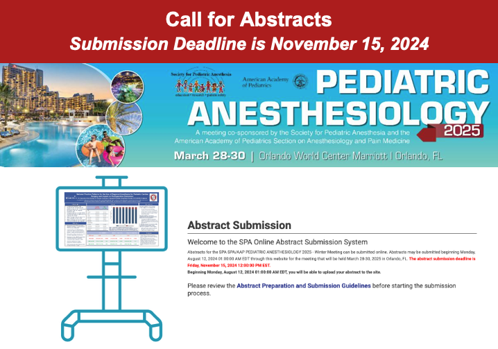 PediAnesthesia's tweet image. The SPA-AAP Pediatric Anesthesiology 2025 Meeting Call for Abstracts is now active on the SPA website. Please click here to start the abstract submission process: ow.ly/oBuL50TZOxv
#Peds Anes #PediatricAnesthesiology #AnesthesiaConference #PediatricMedicine