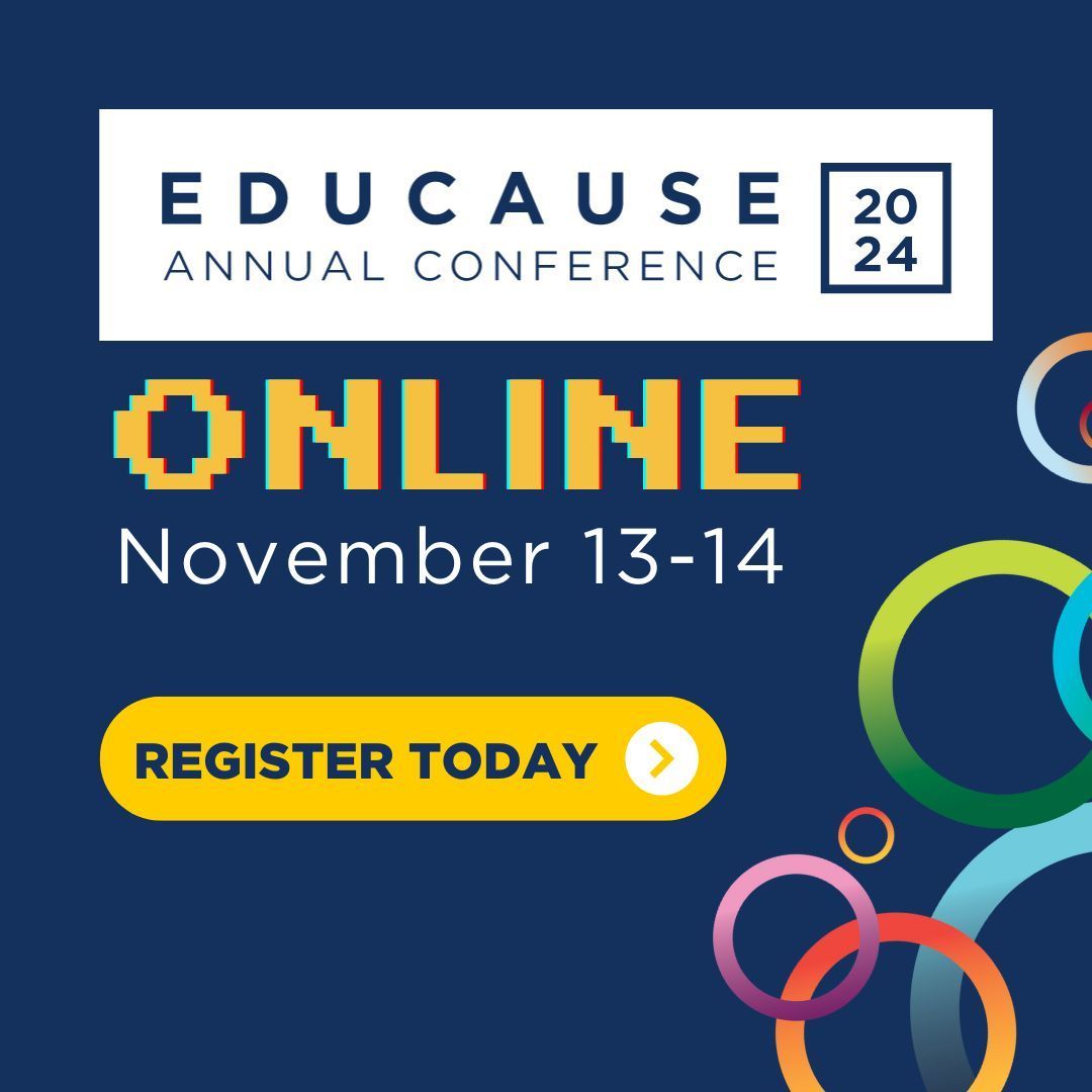 EDUCAUSE (@educause) on Twitter photo Catch the online EDUCAUSE Annual Conference for must-see sessions from the live event plus exclusive new content—join us online November 13–14! buff.ly/3YiEc5U Catch the online EDUCAUSE Annual Conference for must-see sessions from the live event plus exclusive new content—join us online November 13–14! buff.ly/3YiEc5U