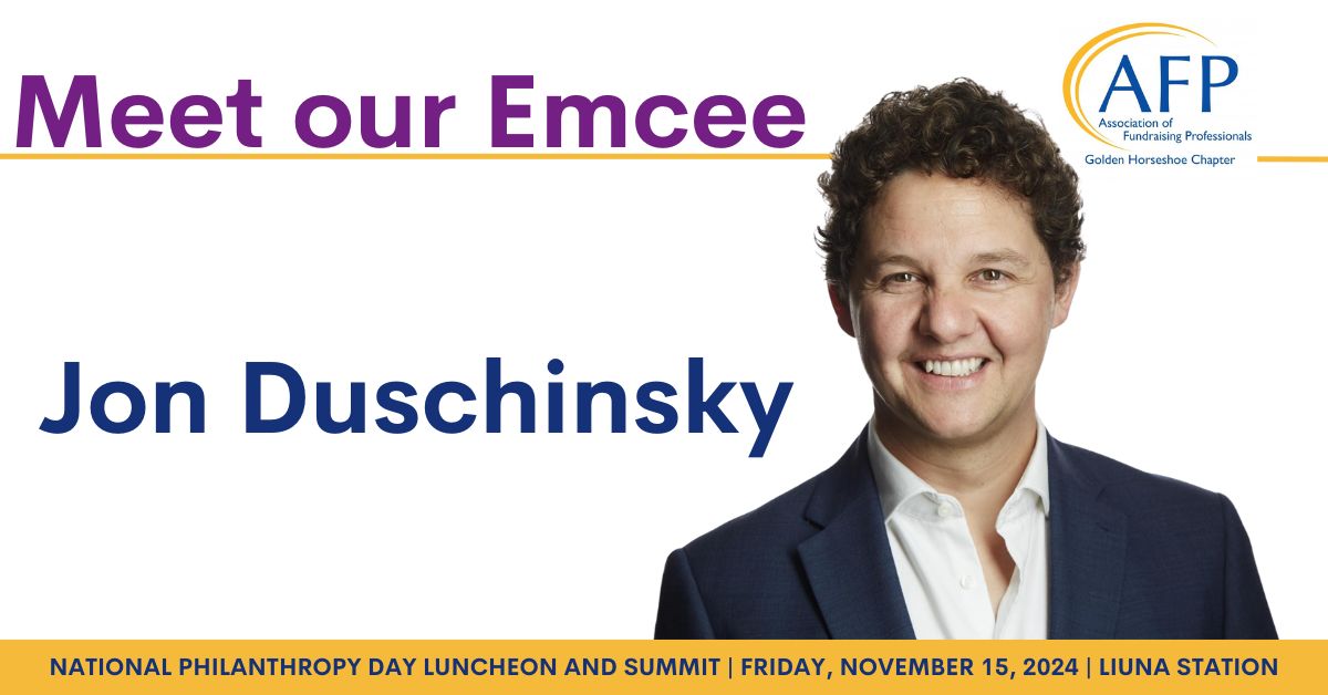 AFPGolden's tweet image. Meet Jon Duschinsky (@jonduschinsky), our Emcee for the National Philanthropy Day Luncheon! 🎉

Thank you, Jon, for joining us in honouring those who make a difference. 

For more information visit ow.ly/FGu950U0OEu