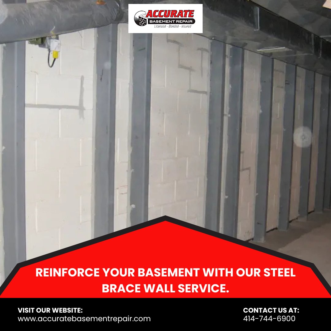 Accu_Basement's tweet photo. Secure your basement with steel brace wall reinforcement. Our expert services prevent future damage to your home's foundation. 

Learn more and book an inspection today: https://t.co/KpVvzj3qfz 

#WallReinforcement #FoundationRepair #HomeSafety https://t.co/sbtm0V3opm