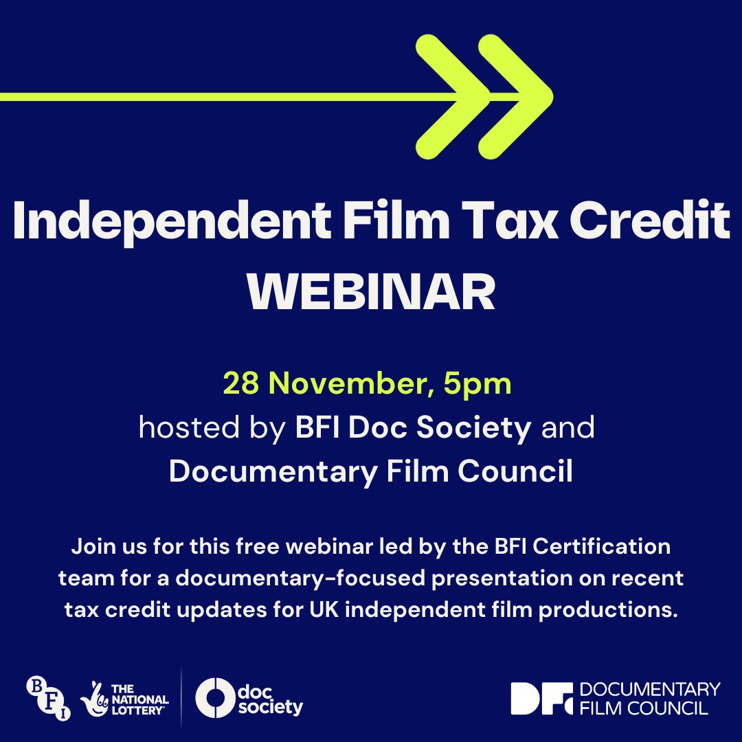 💡To address the recent tax credit updates for independent UK film productions, #BFIDocSociety and <a href="/DocFilmCouncil/">Documentary Film Council</a> are co-hosting a free doc-focused webinar with the BFI Certification team. 

🗓️ Thu Nov, 5 - 6pm.

Go to bfi.docsociety.org/talent to register!