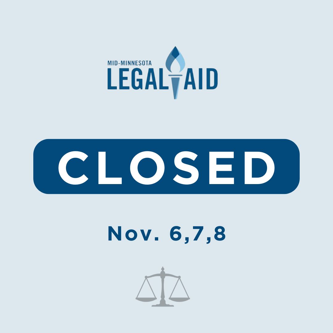 legal_aid_MN's tweet photo. Good morning, Legal Aid followers! Our doors will be closed this week, Wednesday, Thursday and Friday, Nov. 6-8. Our intake lines will be open for half a day today (Wednesday), closing at noon. Thank you for understanding.
#LegalAid #StatewideConference https://t.co/pbEZ1Gnszp