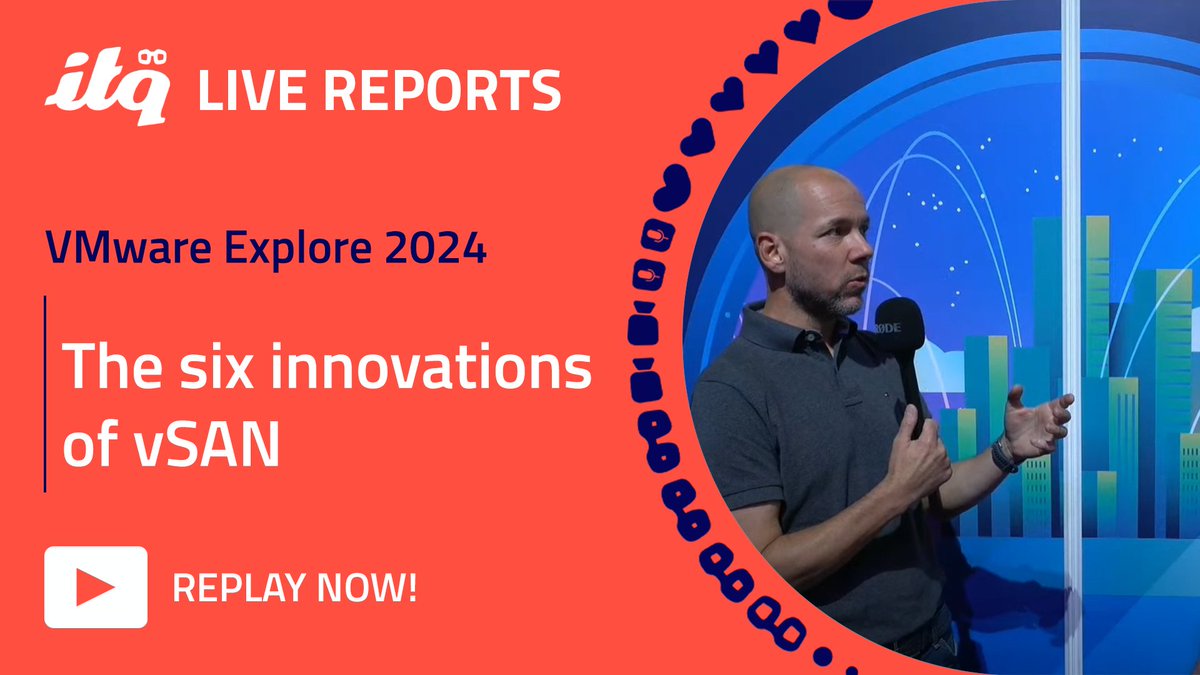 ITQ's tweet photo. We've got another ITQ Live Report at #VMwareExplore 2024! This one is with @vhojan and @DuncanYB (Broadcom). Johan asks Duncan everything about the six innovations of #vSAN. Duncan also explains about the technical innovations driven by the community - https://t.co/43tkOsxLDM https://t.co/fe09f1RizN