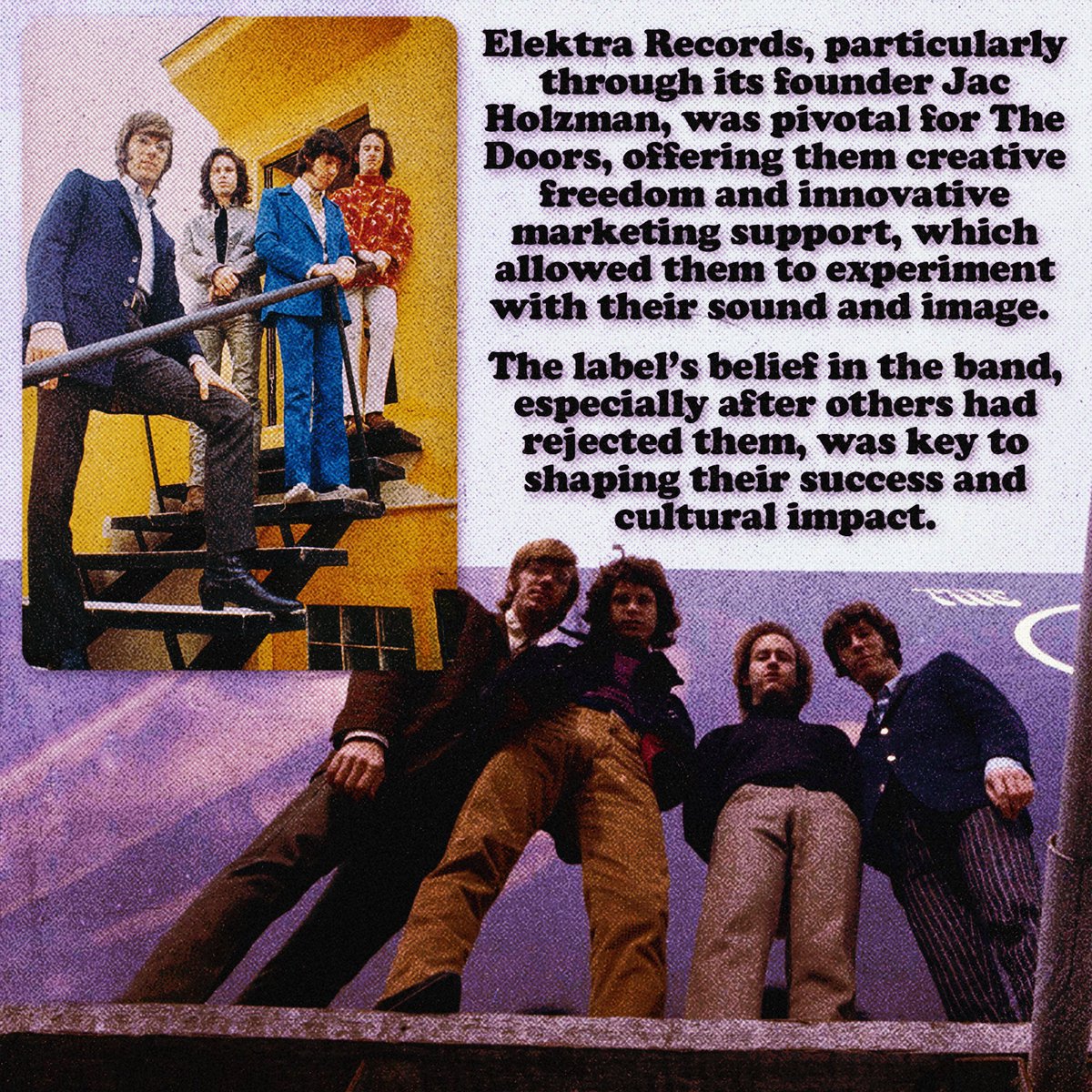TheDoors's tweet photo. This month in 1966, The Doors officially signed with Elektra records.

It all began in May 1966, when Arthur Lee, lead singer of Love, suggested to Elektra Records president and founder Jac Holzman that he watch The Doors perform at the Whisky a Go Go.

By August of that year, the band won Holzman over, who ultimately offered them a contract. While they had "unofficially" joined the label, the agreement became official in November.

The rest is history.

Photos courtesy of Getty Images.